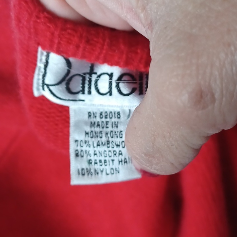 Vtg Rafaella Red Plaid Long Sleeve wool/Angora  Cardigan - Picture 6 of 8